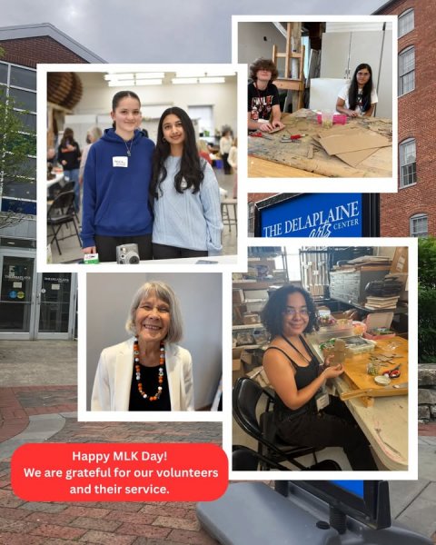 Photography, Portrait, Collage. Text: CENTER THE DELAPLAINE Happy MLK Day! We are grateful for our volunteers and their service.