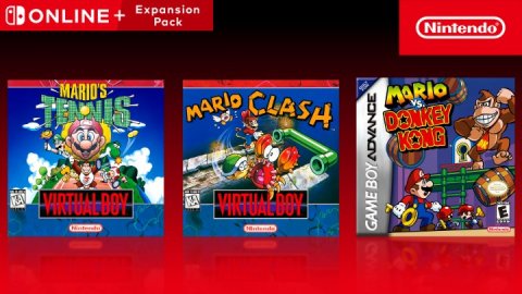 Game, Super Mario, Scoreboard. Text: Expansion ONLINE + Pack MARIO'S MARIO CLASH MARIO DONKEY KONG VIRTUAL DOY E GAME BOY ADVANCE