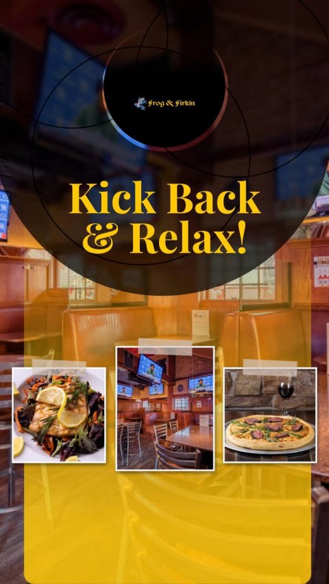 Advertisement, Poster, Lunch. Text: Kick Back Relax!