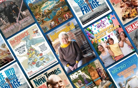Publication, Person, Woman. Text: SUMMER GUIDE the SOURCE - GROWING WITH THE FLOW SECURES OUT WATER FOR INLAN PLUS New Times NCJ METROTIMES Coven Local TECHNO CITY