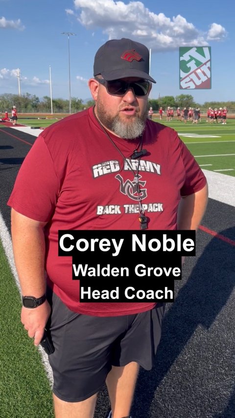T-Shirt, Baseball Cap, Shorts. Text: GV sur RED ARMY BACK THE PACK Corey Noble Walden Grove Head Coach