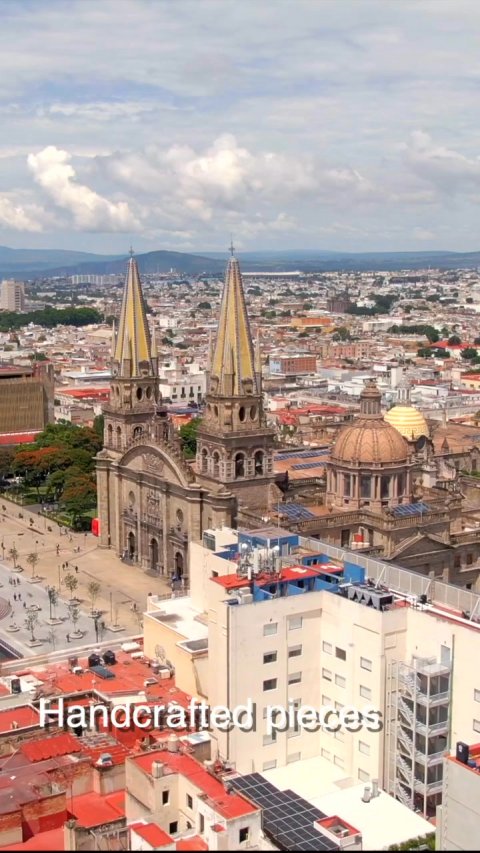 City, Cathedral, Urban. Text: Handcrafted pieces