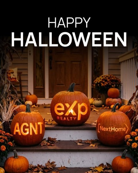 Festival, Halloween, Jack-o-lantern. Text: HAPPY HALLOWEEN exp REALTY [NextHome) AGNT