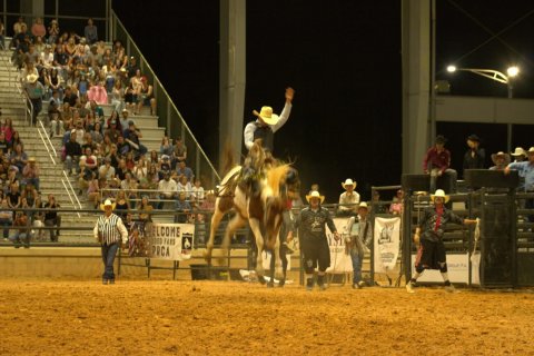 Rodeo, Man, Person. Text: ELCOME