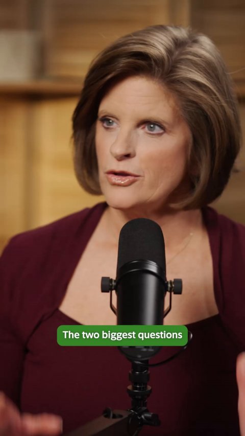 Microphone, Person, Woman. Text: The two biggest questions