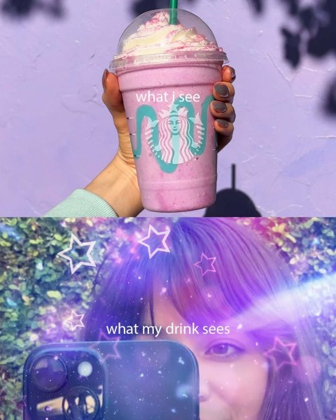 Ice Cream, Purple, Disposable Cup. Text: what see what my drink sees