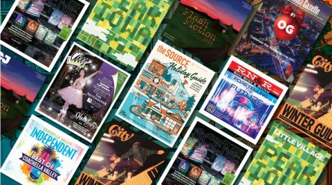 Book, Publication, Poster. Text: OG Flash City Fiction RN&amp;R the SOURCE FORETELLING - Holiday Guide FUTURE THE WINTER GUIL - TTLEVILLAGE THE SCENE City INDEPENDENT BEST OF COACHELLA VALLEY