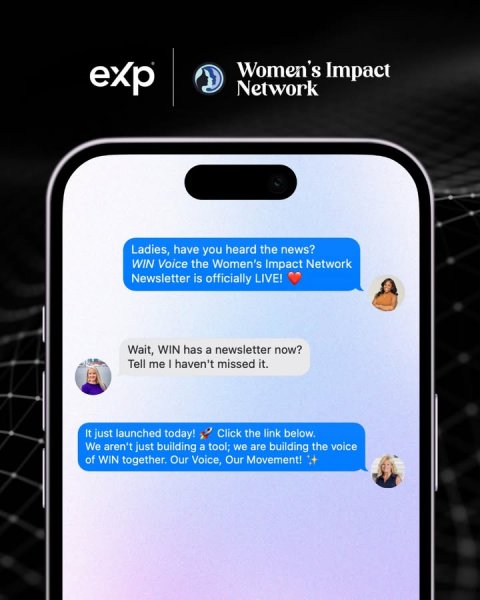 Text, Person, Mobile Phone. Text: Women's Impact exp Network Ladies, have you heard the news? WIN Voice the Women's Impact Network Newsletter is officially LIVE! Wait, WIN has a newsletter now? Tell me I haven't missed it. It just launched today! Click the link below. We aren't just building a tool; we are building the voice of WIN together. Our Voice, Our Movement!