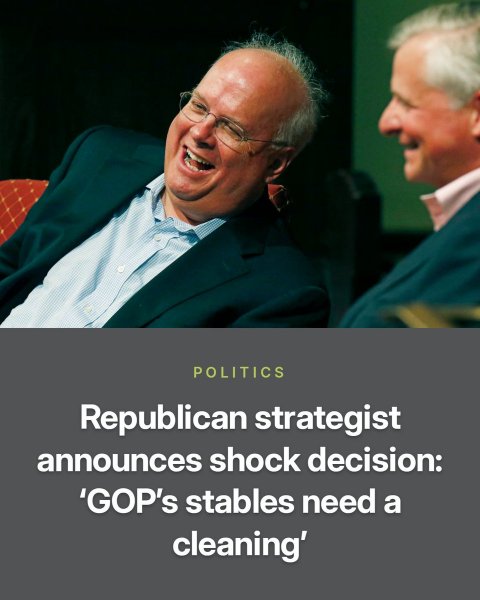 Head, Face, Happy. Text: POLITICS Republican strategist announces shock decision: 'GOP's stables need a cleaning'