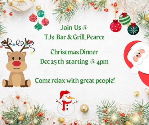 Greeting Card, Mail, Snowman. Text: Christmas Dinner Dec 25 th starting @ 4pm Come relax with great people!