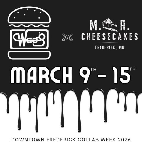 Advertisement, Poster, Logo. Text: R. CHEESECAKES DOWNTOWN FREDERICK COLLAB WEEK 2026