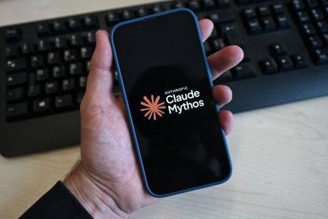 Electronics, Mobile Phone, Phone. Text: ANTHROPIC Claude Mythos