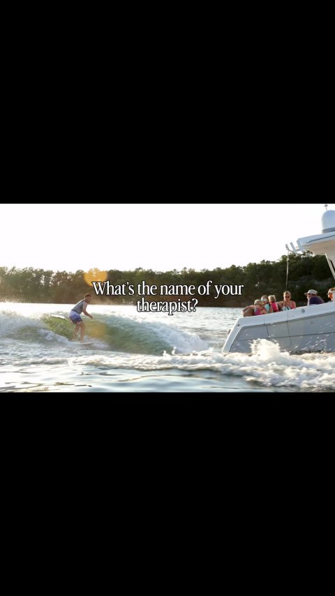 Water, Person, Boat. Text: What's the name of your therapist?