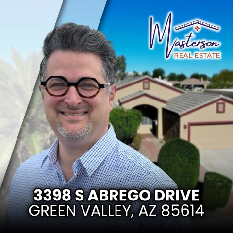 Glasses, Photography, Portrait. Text: REAL ESTATE 3398 S ABREGO DRIVE GREEN VALLEY, AZ 85614