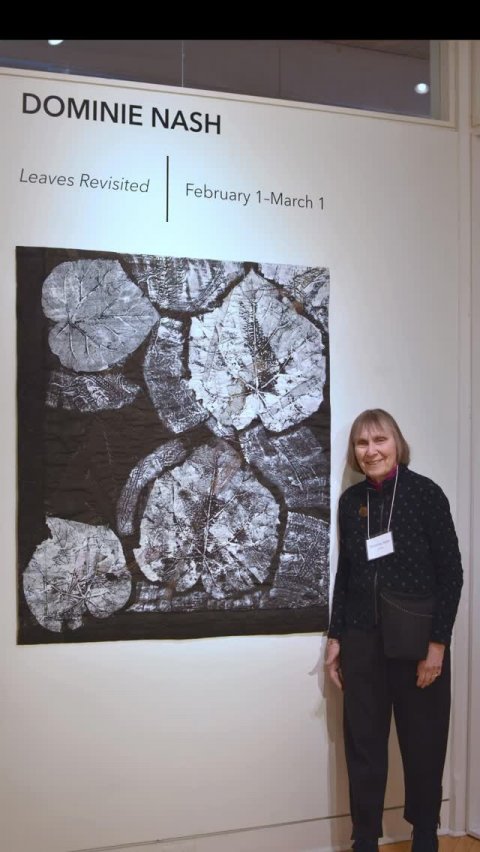 Adult, Person, Woman. Text: DOMINIE NASH February 1-March 1 Leaves Revisited