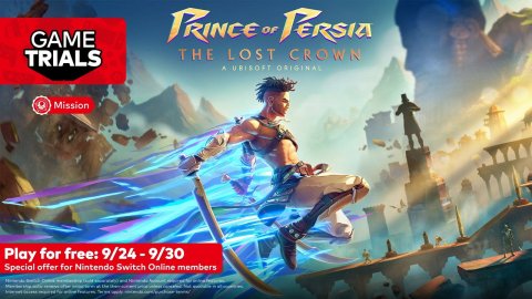 Advertisement, Person, Poster. Text: GAME THE LOST CROWN TRIALS Mission Play for free: 9/24-9/30 Special offer for Nintendo Switch Online members