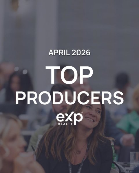 People, Poster, Head. Text: APRIL 2026 TOP PRODUCERS exp REALTY