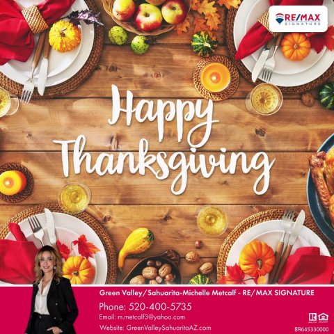 Advertisement, Poster, Person. Text: RE/MAX SIGNATURE Happy Phone: 520-400-5735 Email: m.metcalf3@yahoo.com Website: GreenValleySahuaritaAZ.com BR645330000