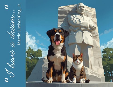 Dog, Man, Person. Text: "I have a dream..." Martin Luther King, Jr.