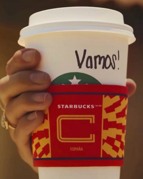 Disposable Cup, Ice Cream, Frozen Yogurt. Text: Vamos! STARBUCKS ESPAÑA