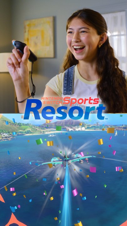 Photography, Person, Portrait. Text: NINTENDO SWITCH Sports TM Resort