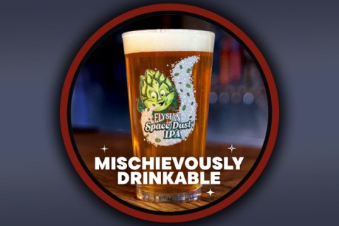 Beer, Glass, Lager. Text: ELYSIAN IPA MISCHIEVOUSLY DRINKABLE