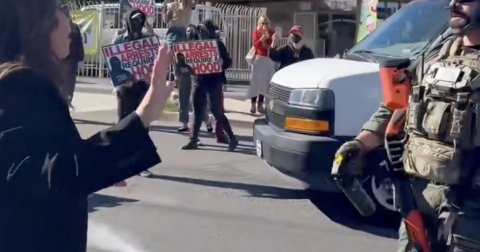 Adult, Person, Woman. Text: ILLEGAL ARRESTS HOOD