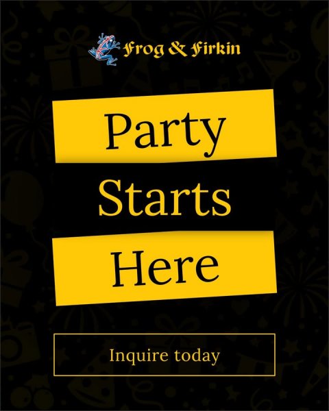 Advertisement, Poster, Book. Text: Party Starts Here Inquire today