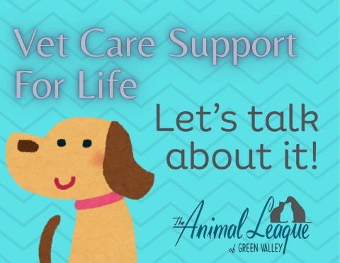Greeting Card, Book, Publication. Text: Vet Care Support For Life Let's talk about it! of GREEN VALLEY