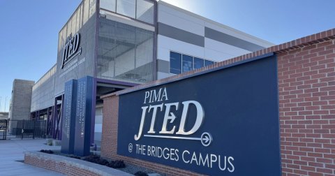 Office Building, Convention Center, Factory. Text: PIMA JTED @ THE BRIDGES CAMPUS