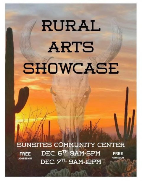 Book, Publication, Advertisement. Text: RURAL ARTS SHOWCASE SUNSITES COMMUNITY CENTER FREE DEC. 6TH 9AM-5PM FREE ADMISSION ADMISSION DEC. 7TH 9AM-12PM