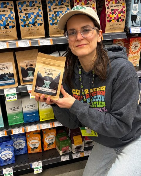 Book, Hat, Glasses. Text: coffee grit coffee grit coffee grit coffee MILK SIDE MUSTLE PLANET OAT original NEW! $15.99 CO COUNTER CULTURE CULTURE R ATION - Balance