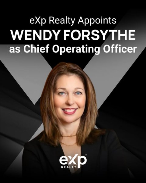 Person, Photography, Portrait. Text: eXp Realty Appoints WENDY FORSYTHE as Chief Operating Officer exp REALTY