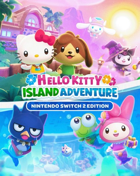 Cat, Toy, Advertisement. Text: HELLO KITTY ISLAND ADVENTURE NINTENDO SWITCH 2 EDITION