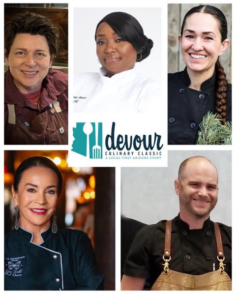 Head, Face, Accessories. Text: devour CULINARY CLASSIC A LOCAL FIRST ARIZONA EVENT