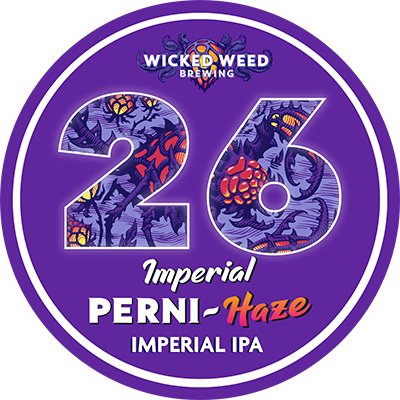 Number, Symbol, Purple. Text: WICKED WEED BREWING Imperial PERNI-Haze IMPERIAL IPA