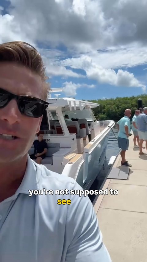 Yacht, Sunglasses, Person. Text: you're not supposed to see