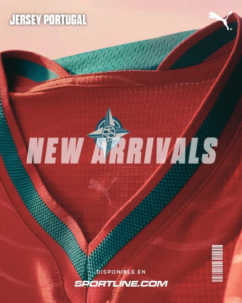 Shirt, Bag, Handbag. Text: JERSEY PORTUGAL NEW ARRIVALS DISPONIBLE EN SPORTLINE.COM