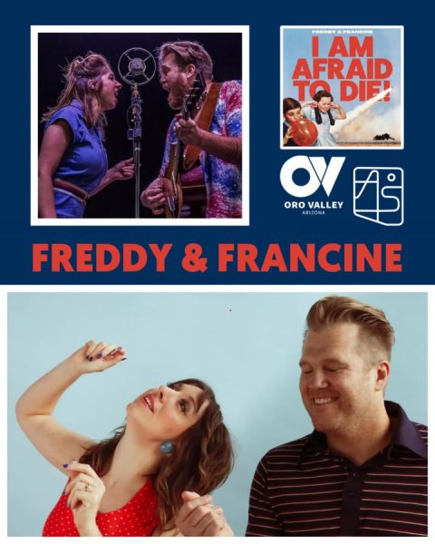 Person, Portrait, Man. Text: I AM AFRAID TO DIEI OV ORO VALLEY ARIZONA FREDDY &amp; FRANCINE