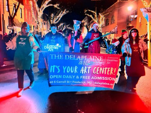 Urban, People, Person. Text: WORK Art Everyone Deserves IT'S YOUR ART CENTER! OPEN DAILY &amp; FREE ADMISSION 40 S Carroll St Frederick, MD delaplaine.org