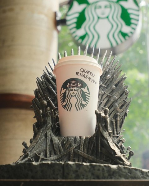 Cup, Disposable Cup, Beverage. Text: QUEEN RHAENYRA