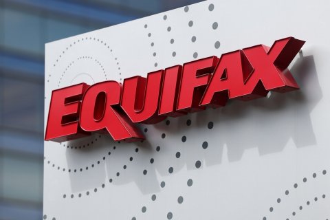 Logo, Sign, Symbol. Text: EQUIFAX