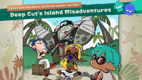 Book, Comics, Publication. Text: Splatoon Raiders official comic series: Deep Cut's Island Misadventures