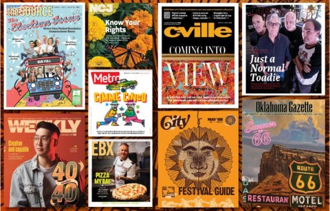 Book, Publication, Comics. Text: NCJ The Know Your Rights cville COMING INTO Just a Metro Normal Toadie Oklahoma Gazette City WE LY 66 EBX - 40 ROUTE PIZZA 66 40 A FESTIVAL GUIDE