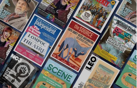 Publication, Advertisement, Poster. Text: EARL KEEN Oklahoma Gazette FORKS IN THE TRAIL OKANA - the SOURCE SPRING SPLASH SOUTH COUNTY WATER CONTAMINATION ROBERT The Curtain - LOMPOC