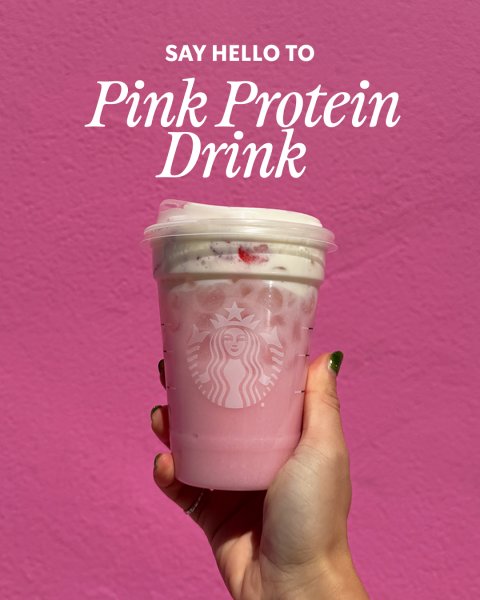 Disposable Cup, Yogurt, Ice Cream. Text: SAY HELLO TO Pink Protein Drink