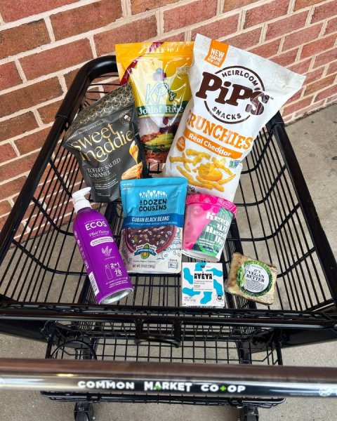 Shopping Cart, Bread, Basket. Text: NEW NAME adidas HEIRLOOM Real Cheddar sweet DOZEN COUSINS Keep CUBAN BLACK BEANS ECOS 78 VEGAN E BETTER COMMON MARKET CO+OP