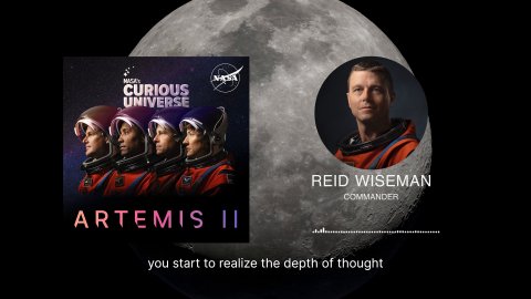 Nature, Night, Moon. Text: CURIOUS UNIVERSE REID WISEMAN COMMANDER ARTEMIS II you start to realize the depth of thought