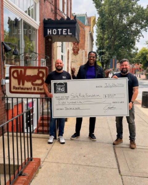 City, Street, Path. Text: HOTEL Restaurant &amp; Bar PAY TO THE Safe Ride Foundation ORDER OF DOLLARS