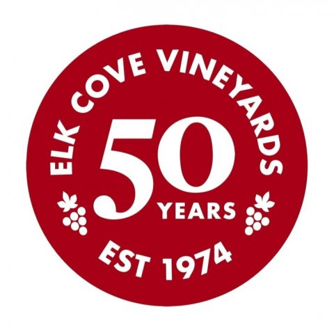 Logo, Symbol, Disk. Text: 50 ELK COVE VINEYARDS YEARS EST 1974